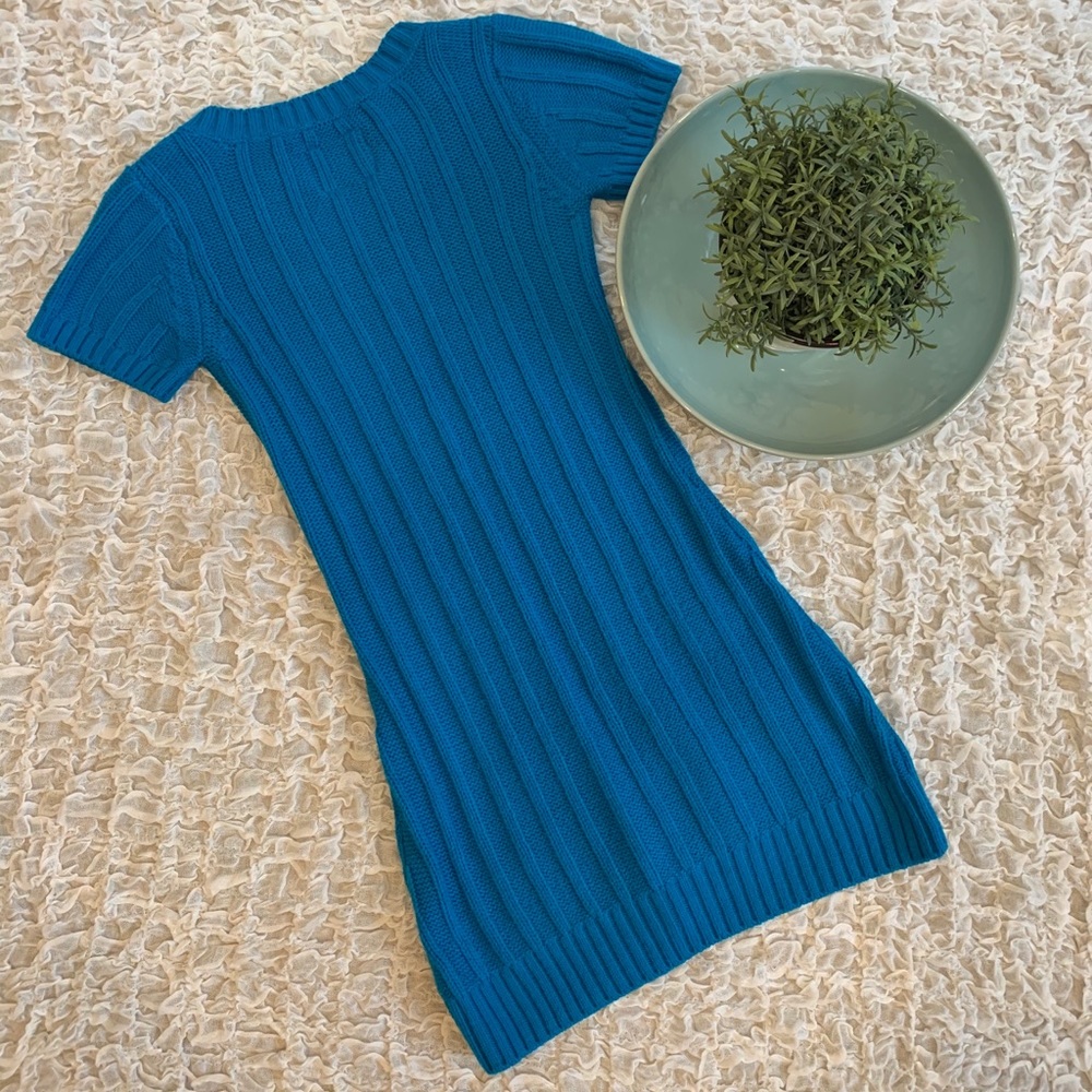 Cable Knit Sweater V Neck Dress Sparkle Sequins - Picture 2 of 5